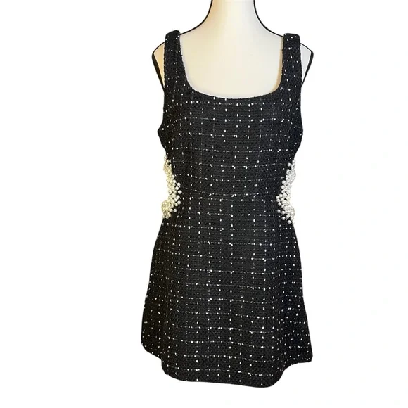 black above the knee dress Black Pearl Beaded Half Sleeve Velvet Top Black / L / 95%Polyester+5%Elastane